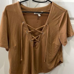 Express mustard yellow lace up top size small